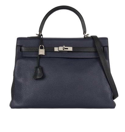 Kelly 35 In Clemence Black/Blue, front view